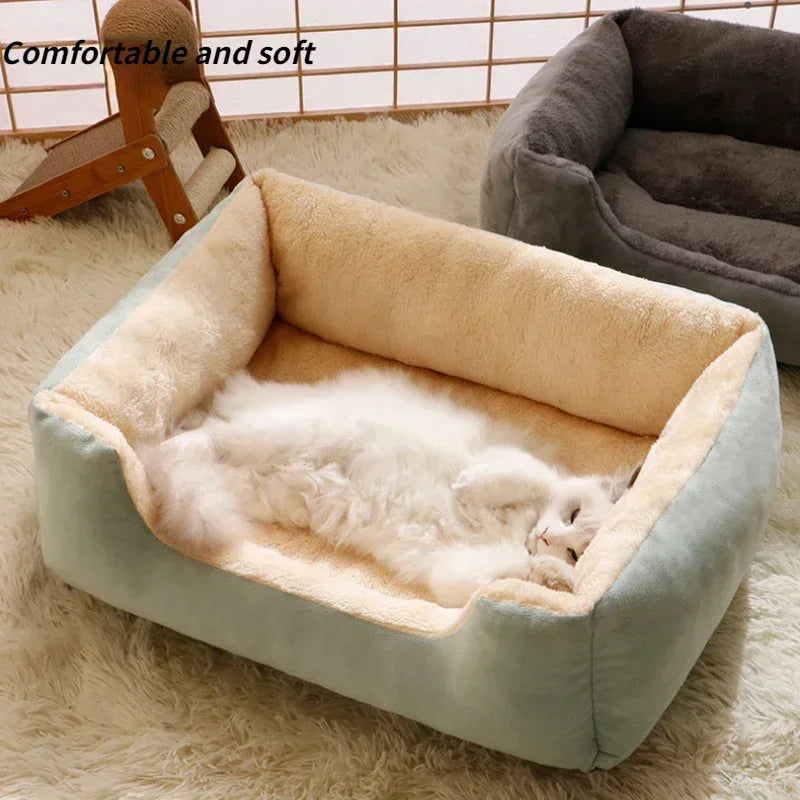 Pet Cat Bed Sofa Warm House Candy-colored Square Nest Pets Kennels for Small Dogs Cats Winter Puppy Kittens Sleeping Baskets