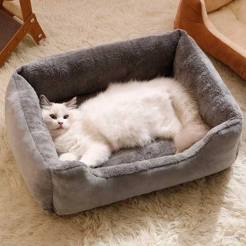 Pet Cat Bed Sofa Warm House Candy-colored Square Nest Pets Kennels for Small Dogs Cats Winter Puppy Kittens Sleeping Baskets